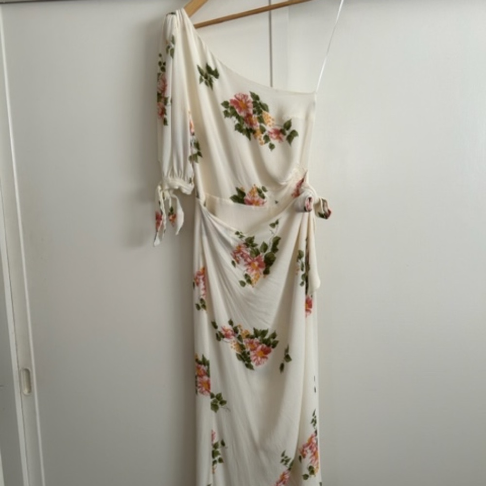 Reformation faux wrap one shoulder dress